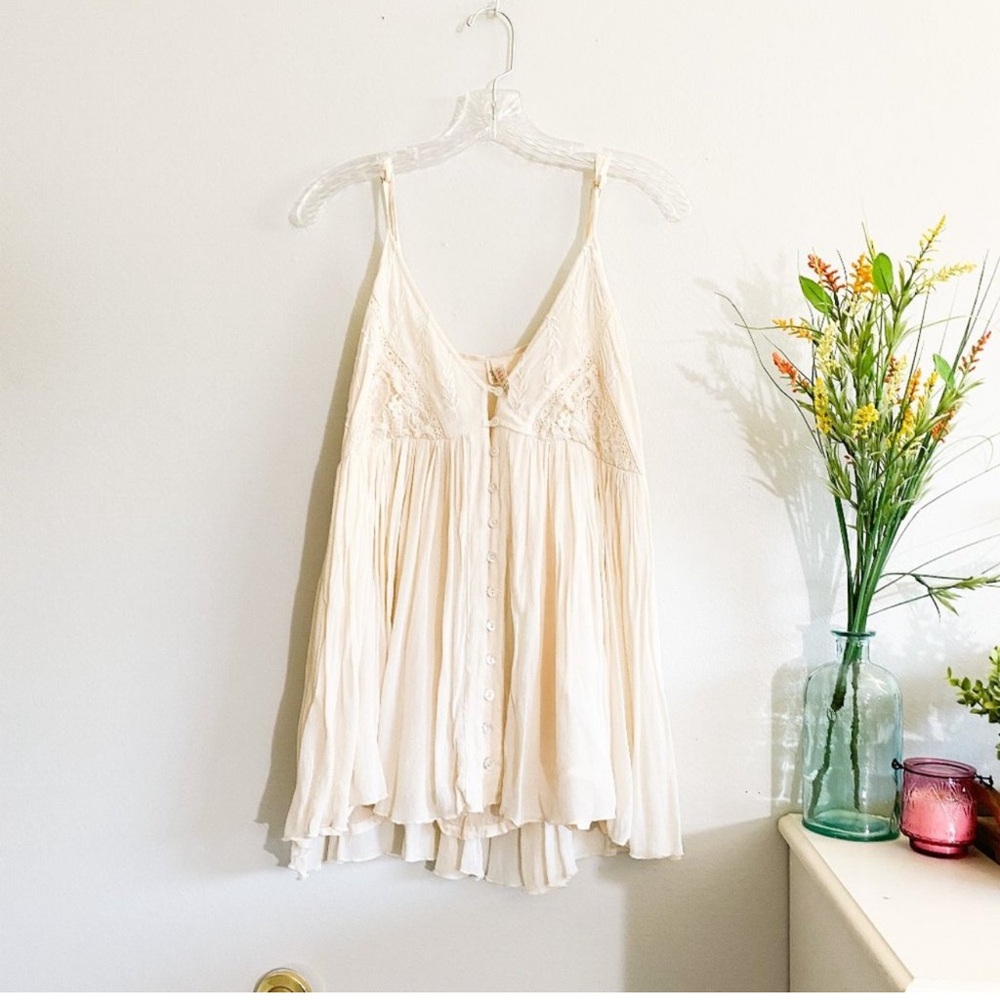 RAGA Boho Lace Babydoll Cami Tunic Dress Cream Small